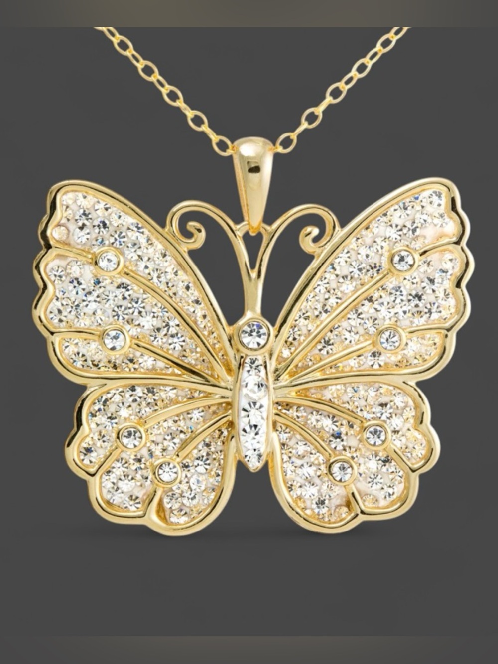 Jacmel Mauritius JCM Butterfly Necklace 925 Sterling Silver CZ Gold Overlay Pavé - Picture 1 of 9